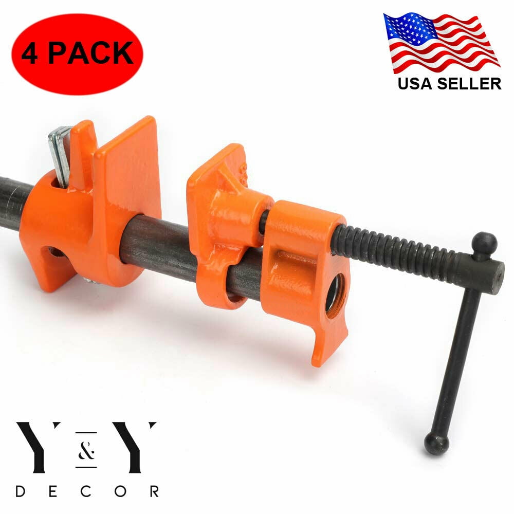 3/4 Wood Gluing Pipe Clamp Set Heavy Duty PRO Woodworking Cast Iron 4 Pack 