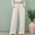 thumbnail image 2 of felwors Womens Wide Leg Pants Elastic Waist Trousers Casual Palazzo Pants with Pockets Beige, XL, 2 of 8