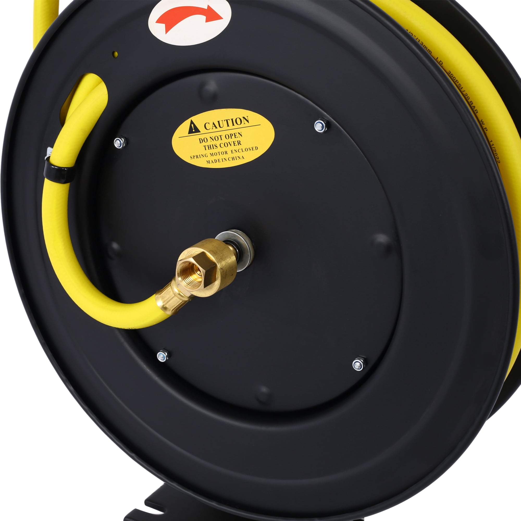 Retractable Air Hose Reel with 1/2 Inch x 50 FT Hybrid Hose, 300 PSI, Heavy Duty All Steel Construction, Black