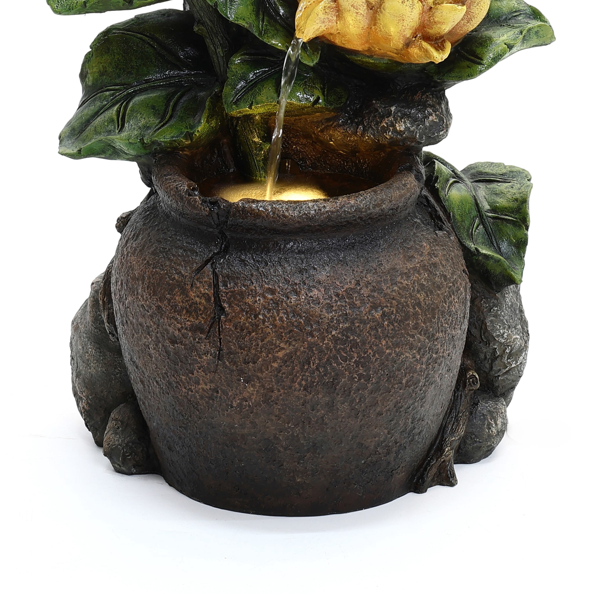 LuxenHome Sunflower and Owl 2.3-Feet Tall Outdoor Polyresin Fountain with Lights