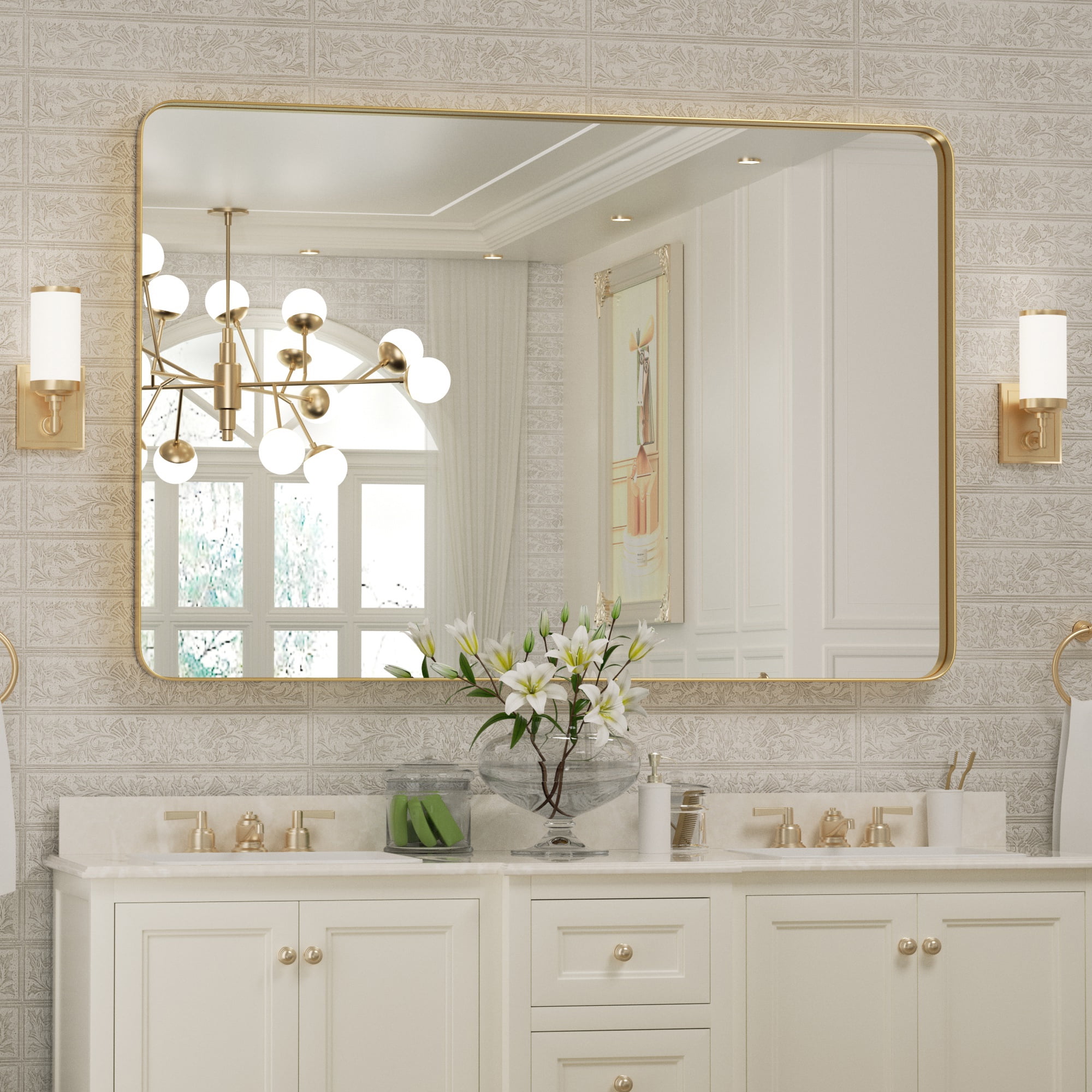  Barnyard Designs 24 inch Gold Round Mirror, Bathroom Vanity  Wall Mirrors, Circle Mirror for Desk, Metal Framed Bedroom Mirror : Home &  Kitchen
