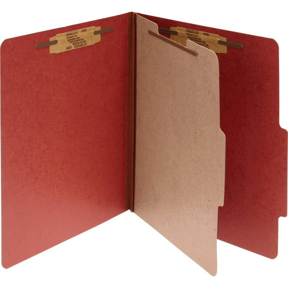 ACCO Pressboard 25-Pt Classification Folders, Legal, 4-Section, Earth Red, 10/Box