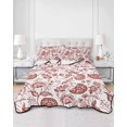 thumbnail image 3 of Boho Red Floral Full Size Down Alternative Comforter, Lightweight Comforter Quilt Bedding Set with Pillow Shams Vintage Farmhouse Paisley Plant Leaf All Seasons Bed Comforter Duvet Insert 78"x90", 3 of 7