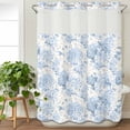 thumbnail image 3 of Blue Floral No Hook Shower Curtain Waterproof,Bathroom Curtains with Snap in Liners and See Through Top Window,Garden Petals Flower Botanical Tree Branch Hotel Style Bathtub Curtains Shower 60"Wx72"L, 3 of 8