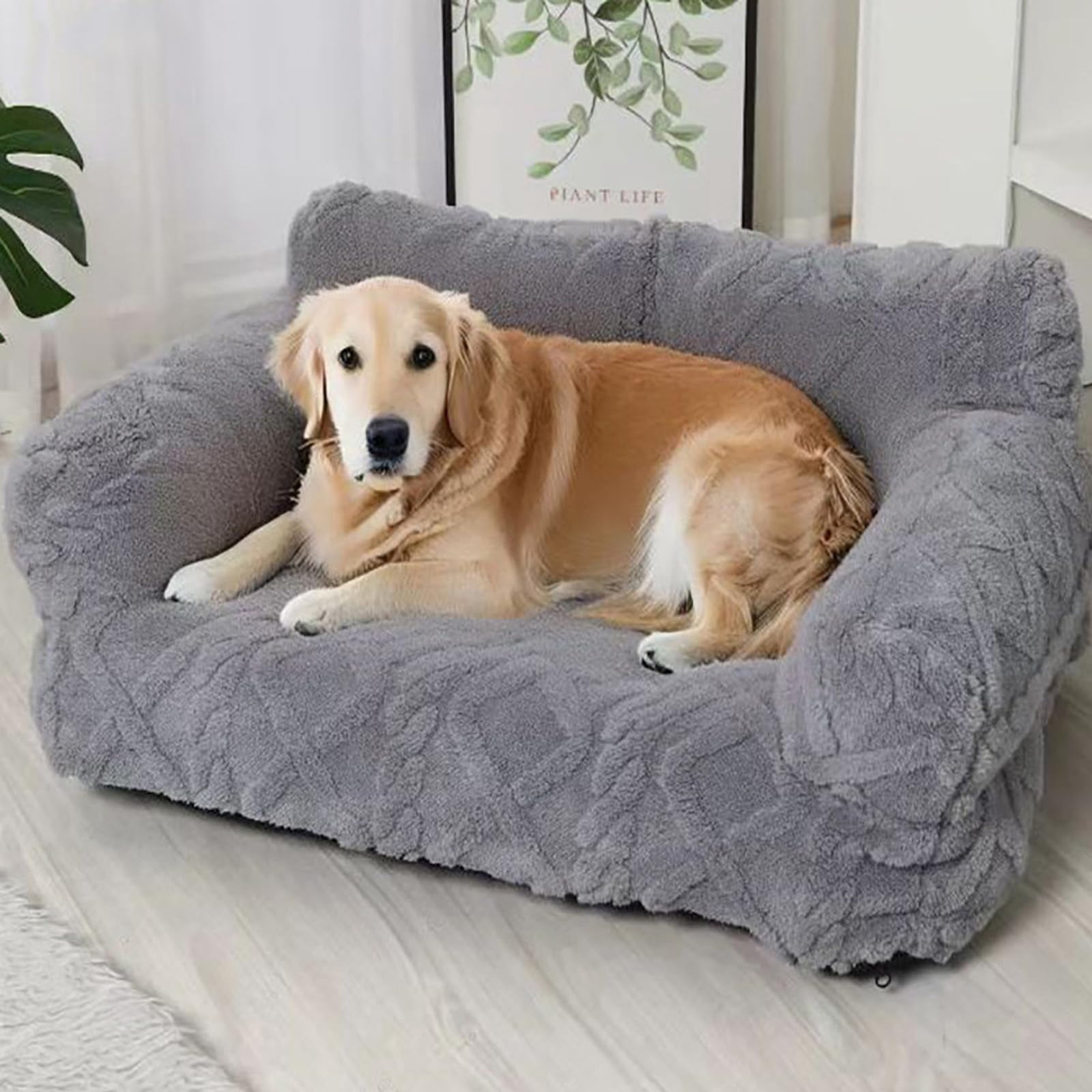 Plush Calming Pet Sofa Bed, Plush Calming Pet Sofa Bed with Removable Cover, Washable Orthopedic Dog Bed with Edge, Increases Deep Sleep