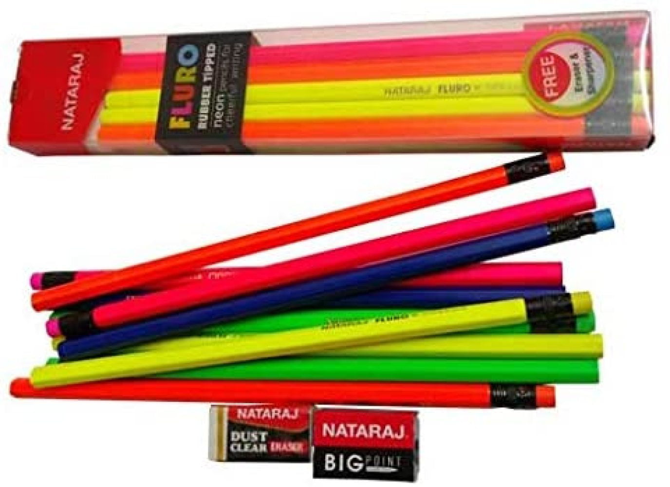 school home kids writing 30x Nataraj Fluro Rubber Tipped Super Dark Neon Pencil 