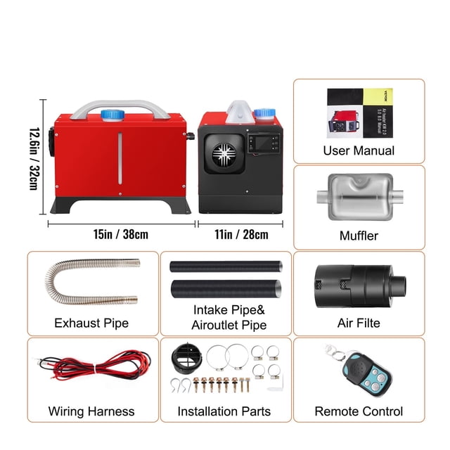 3 / 5 / 8KW 12V Diesel Air Heater All In Mini Heater With Silencer LCD Switch Remote Control For Car Bus RV Trucks SUV ,Energy Saving