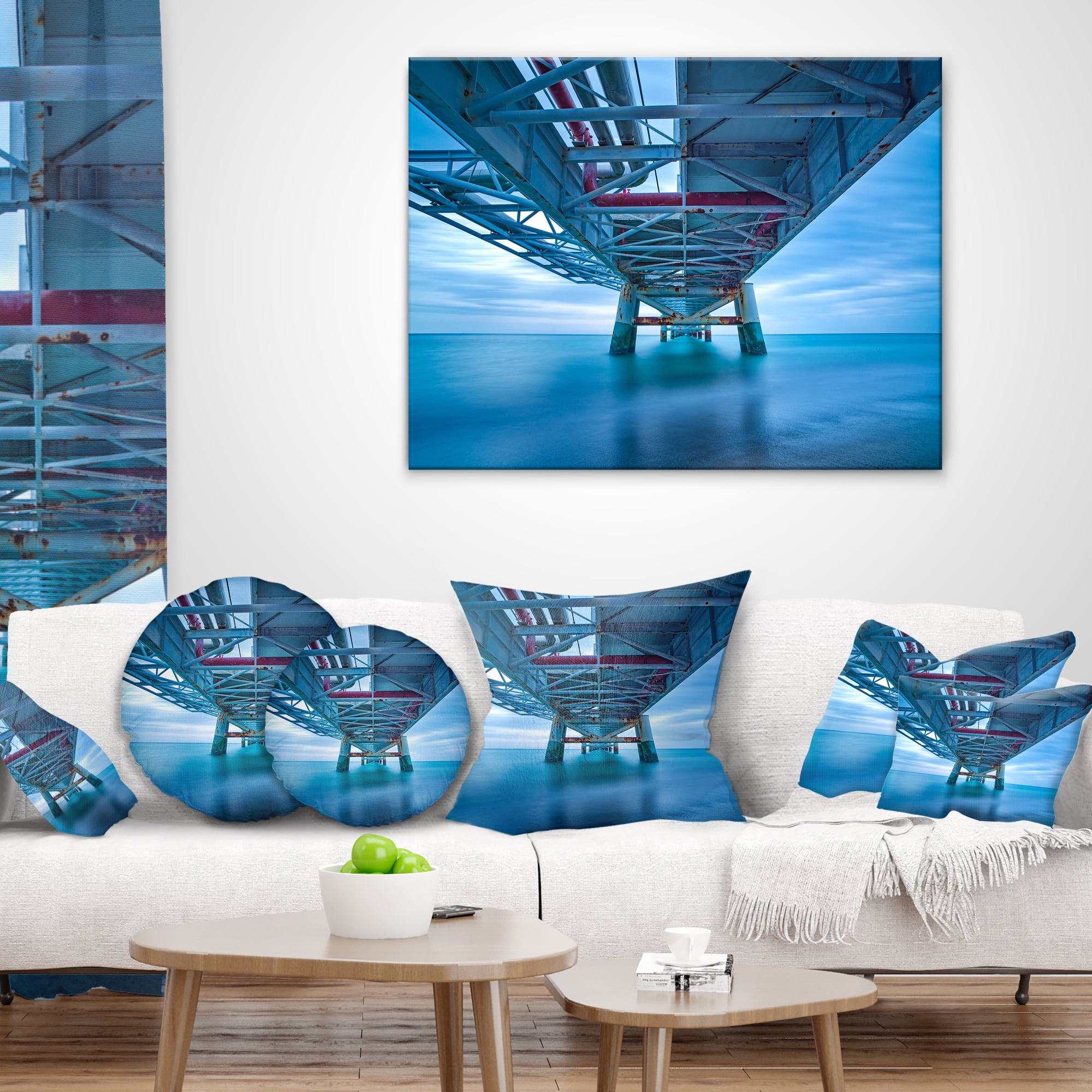 Designart Large Industrial Pier - Seascape Throw Pillow - 16x16