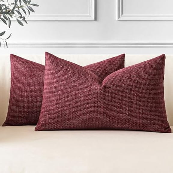 Eryueer Set of 2 Cushion Covers 30x50 cm Linen Wine Red Decorative Throw Pillow Covers 12x20 Inch Lumbar Cushion Case Home Decor Pillowcases for Couch Sofa Living Room Bed (Wine Red)