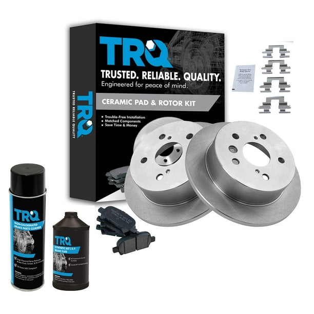 TRQ Rear Ceramic Brake Pad & Rotor Kit w/Fluids for Toyota Camry Avalon