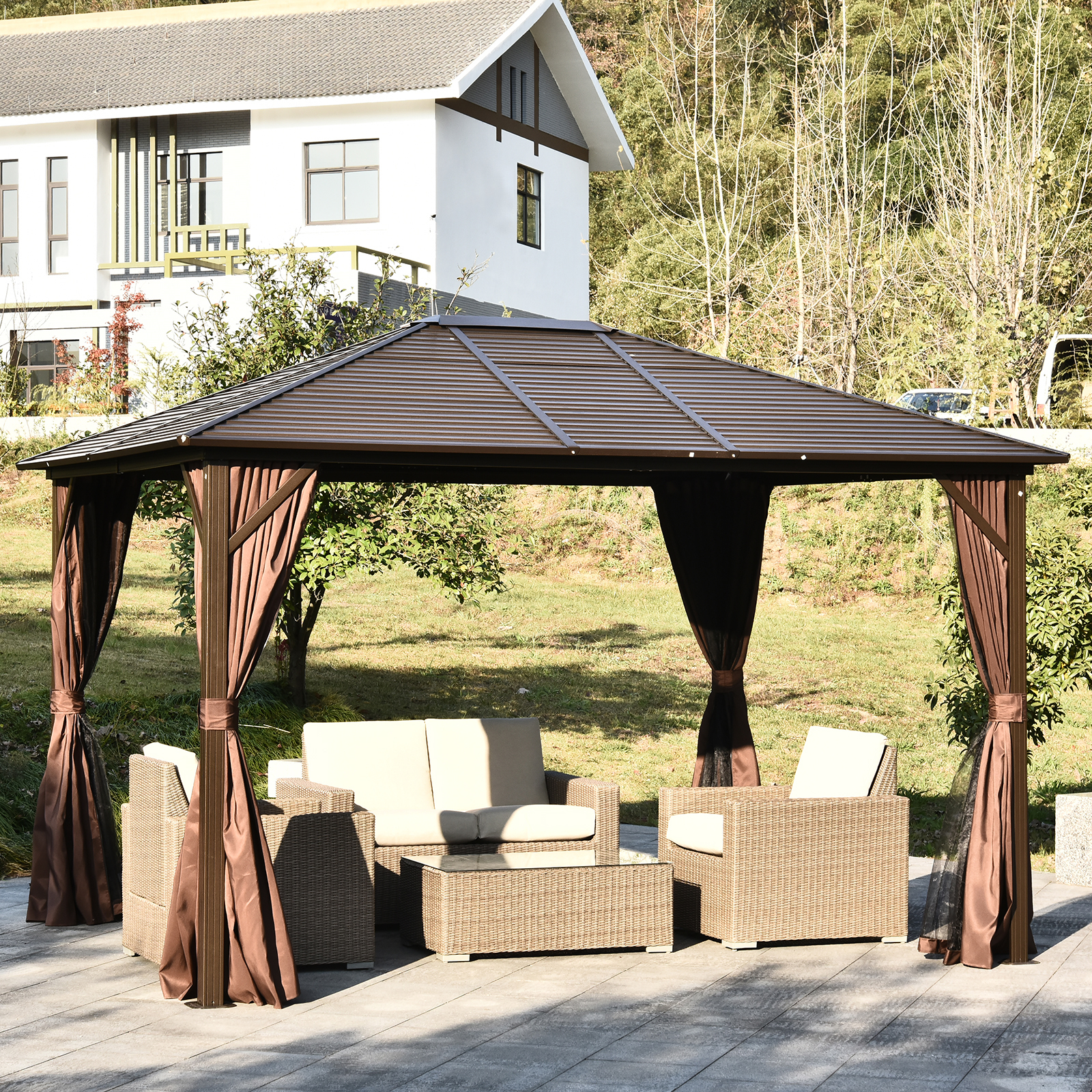 Outsunny 12x10ft Deluxe Steel Hardtop 