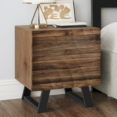 Uforic Natural Nightstand Unique Wood Bedside Table Bedroom Organizer with 2 Drawers