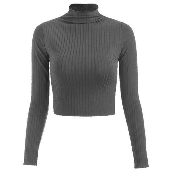 Women's Half-Turtleneck Solid Color Knitted T-shirt Slim Fit Midriff-Baring Top