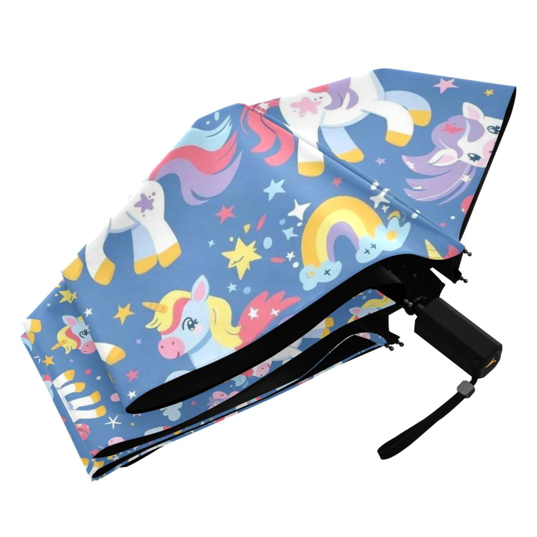Baby Unicorns Heart Rainbow Compact Sun Umbrella Windproof Travel Umbrellas for Rain Strong Portable UV Protection