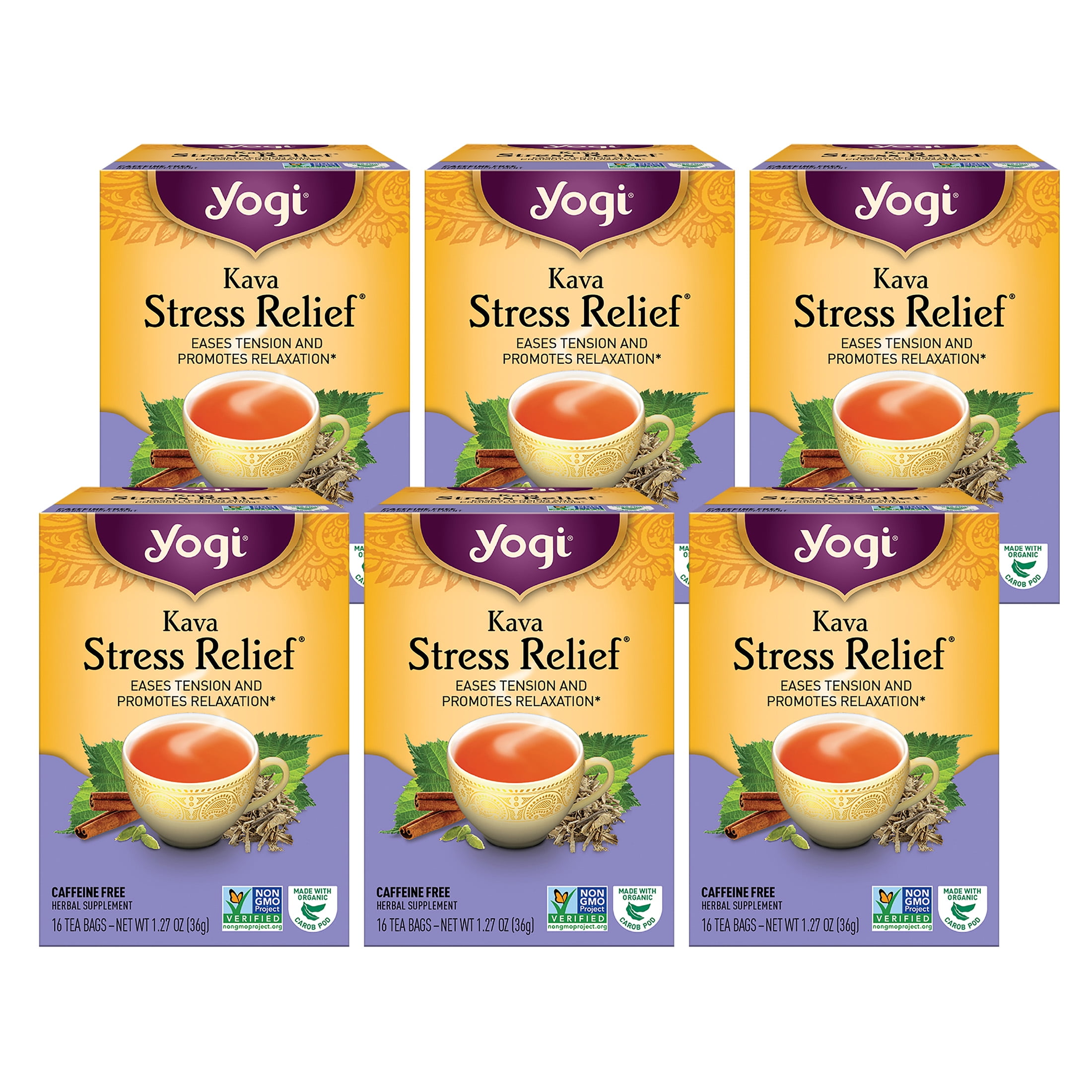 Yogi Tea Kava Stress Relief, Herbal Tea, Wellness Tea Bags, 6 Boxes of