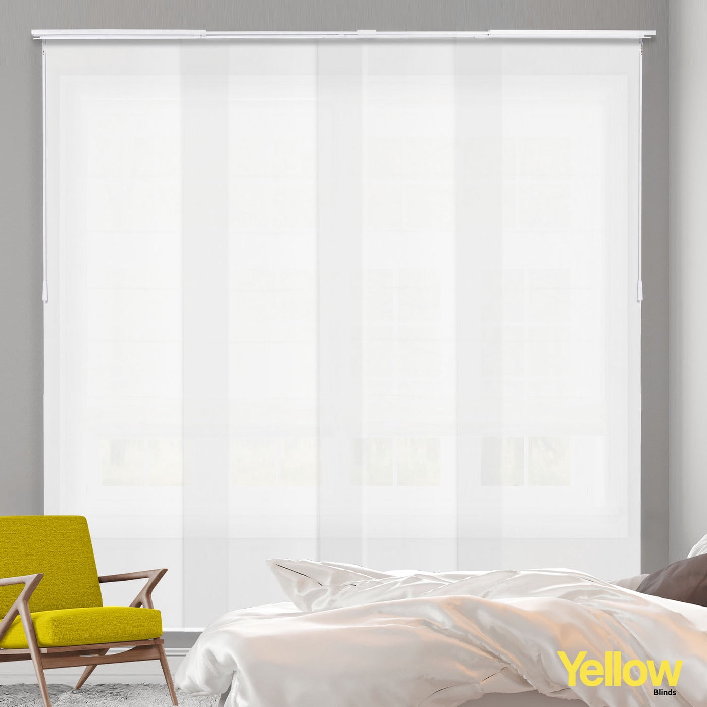 Adjustable Cordless Light Filtering Panel Track Blinds, Sunset White - 46"-86"W X 0"-96"H