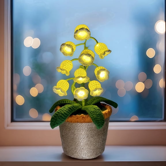 Lily of The Valley Lamp - Handmade Crochet Flower Bedside Table Lamps with 14 Night Light Cute Gifts for Women Birthday Christmas Valentine Mother's Day Desk Home Office Bedroom Decor