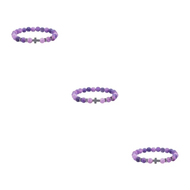 relayinert Bracelets Croix Perlés Unisexes Apparence Exquise pour Amateurs de Mode Perles de Pierre Assorties Bracelets Violets Résistants à l'Humidité 3Set