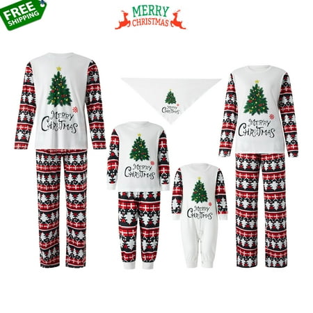 

Gueuusu Letter Tree Printed Loose Christmas Family Matching Pajamas Women Jammies Men Clothes Sleepwear Long Sleeve Pjs