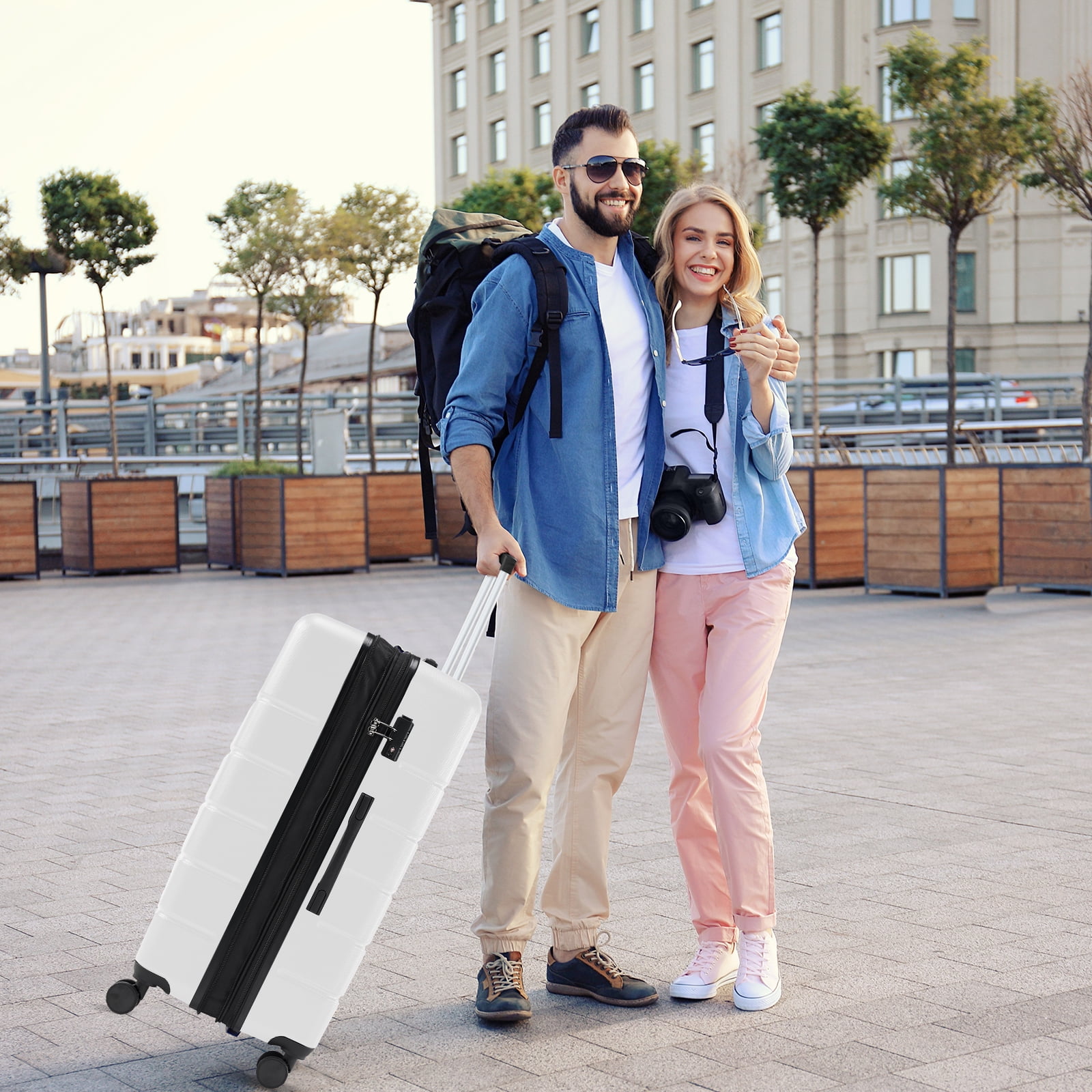 CONCETTA 20 Inch Carry on Luggage with Spinner Wheels, Hard Shell ABS Suitcase Lightweight Expandable Rolling Luggage, White