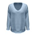 thumbnail image 4 of VISALY V Neck Pullover Sweater Ribbed Long Sleeve Tops Long Batwing Sleeve Sweaters Chunky Cable Knit Pullover Fashion Knitwear Solid Oversized Sweatshirt Tunic Sweatshirt Comfy Sweatshirt Blue 3Xl, 4 of 5
