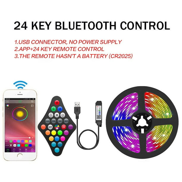 Tira de luces LED RGB de 1-30M, cinta de lámpara Flexible USB 5050, Cable USB de diodo, Control Bluetooth, CC, pantalla de escritorio, iluminación de fondo de TV