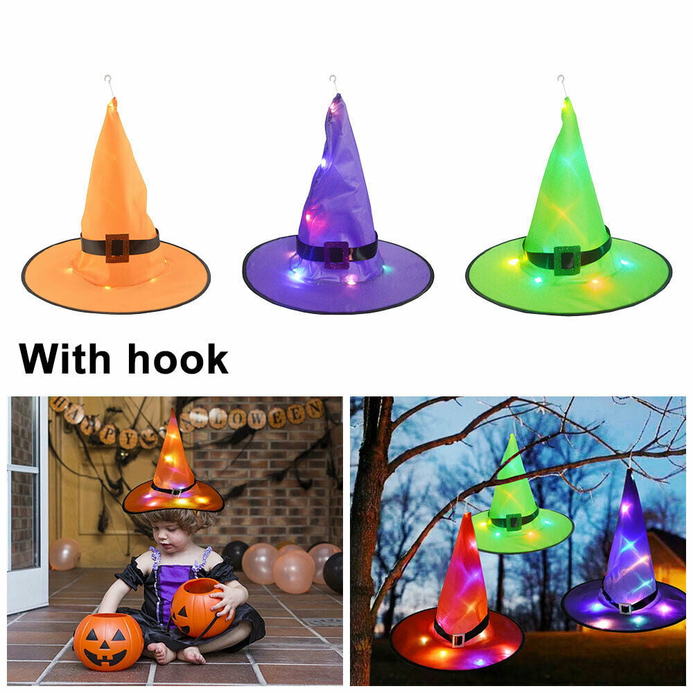 Halloween LED Light Up Witch Hat Glowing Witches Caps Party Props Hanging Decor