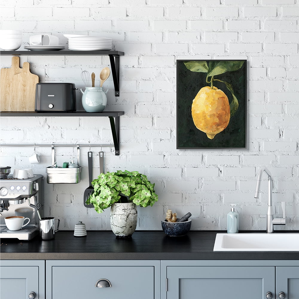 Stupell Industries Abstract Yellow Lemon on Vine Pop over Black Black Framed by Emma Caroline