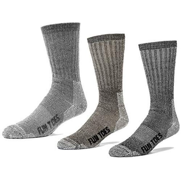 FUN TOES Merino Wool Hiking Socks for Men – Thermal, Cushioned, Crew Length – 6 Pairs