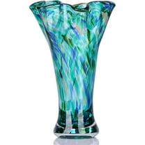 9.0 H Teal Glass Vases for Flowers Unique Hand Blown Glass Vase Green Home Decor Wide Mouth Colorful Flower Vase Centerpieces for Living Room Table Bookshelf Bathroom Office Shelf Decorative