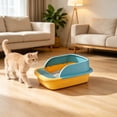 thumbnail image 2 of HWRETIE Semi Enclosed High Sided Cat Litter Box Splash Proof Open Top Design Spacious Cat Toilet for Cats Under 10 Pounds Easy Clean Indoor Litter Tray, 2 of 6