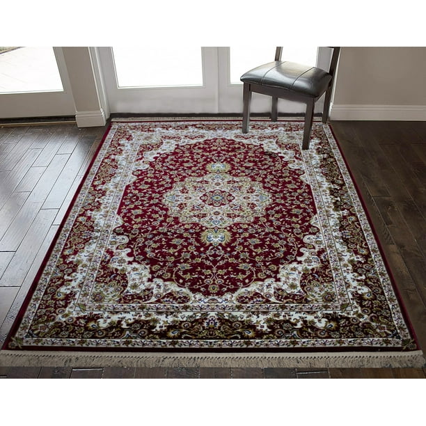 8x10 feet Burgundy Color Floral Area Rug Polyester Indoor