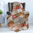 thumbnail image 4 of Floral Soft Flannel Fleece Throw Blanket, Grunge Design Patchwork Style Peonies and Oriental Ornaments, Cozy Plush for Indoor and Outdoor Use, 60" x 80", Taupe Grey Multicolor, by Ambesonne, 4 of 5