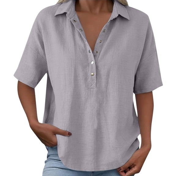 Womens Tops Summer Tops For Women Casual V Neck Pullover Mid Sleeve Button Down Blouses Womens T Shirts