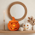 thumbnail image 4 of THOPBPRK Halloween Seagrass & Metal Pumpkin Basket - 10.2" Handcrafted Woven Jack O' Lantern with Witch Hat Lid, Spooky Halloween Woven Pumpkin Lamp for Home Decor, Fall & Festive Parties, 4 of 7