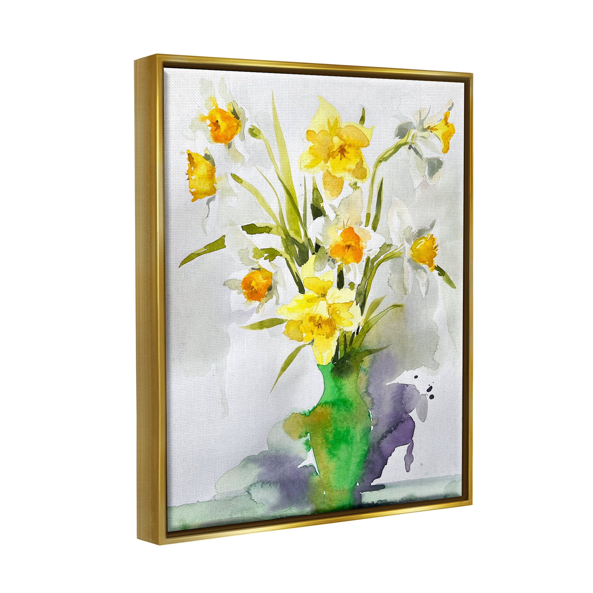 Stupell Industries Modern Daffodils Vase Botanical & Floral Painting Gold Floater Framed Art Print Wall Art, 25 x 31