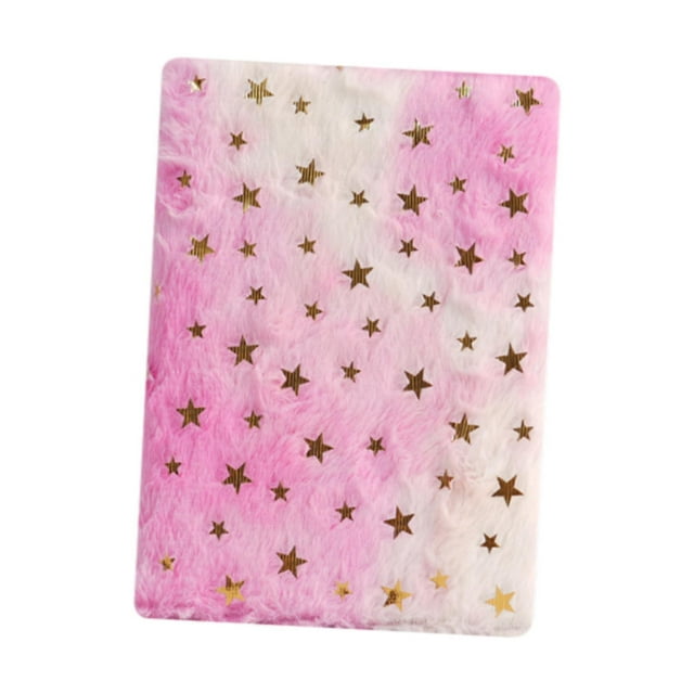 Cuaderno con cubierta de felpa para escribir y dibujar, regalo de cumpleaños, diario Personal elegante y difuso, Bloc de notas para el aula en casa rosa y estrellas