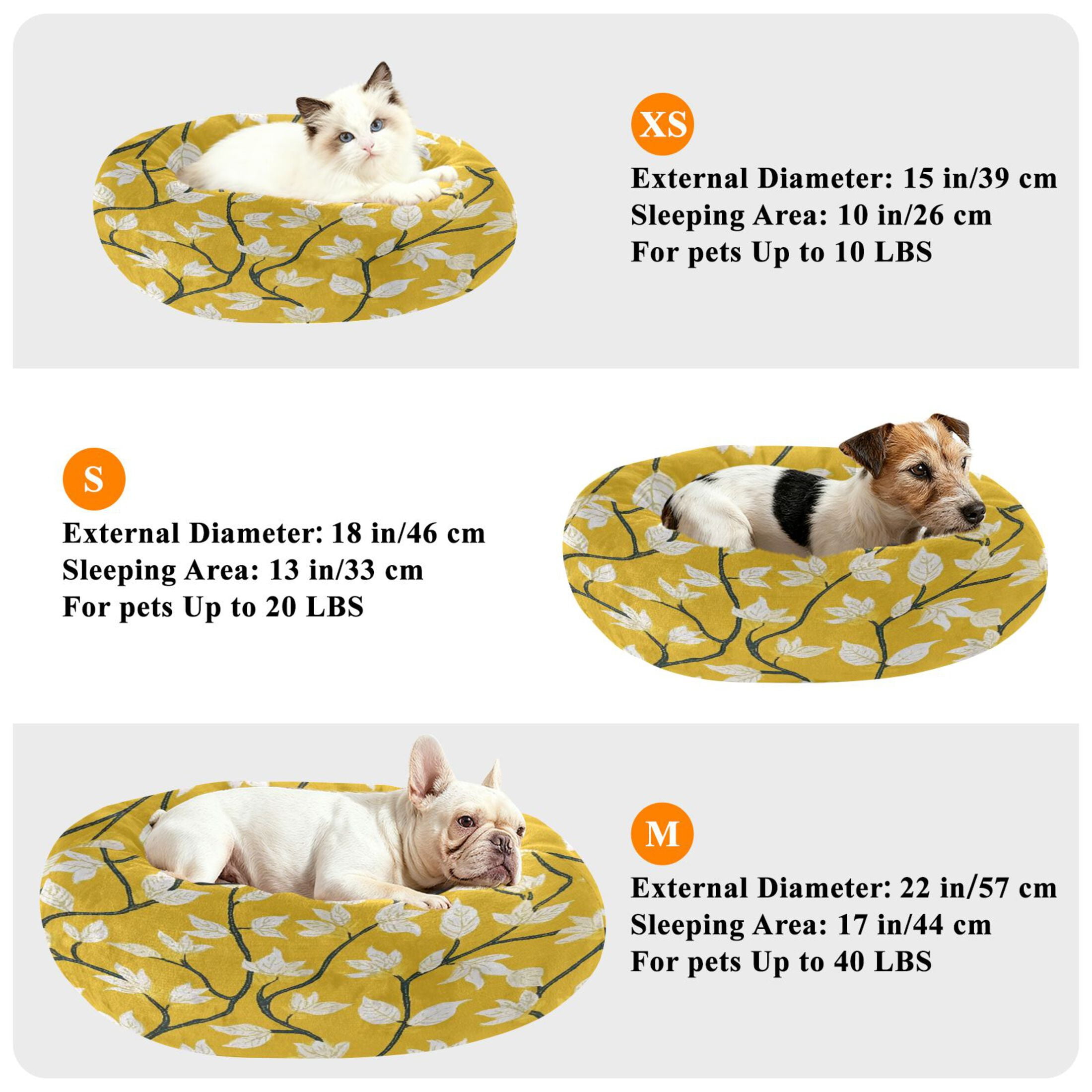 Iauyy Pet Couch Donut Cat Bed for Indoor Cats/Small Dogs Washable & Machine with Non-slip Bottom Calming Cat Furniture, Vine Leaves (S)