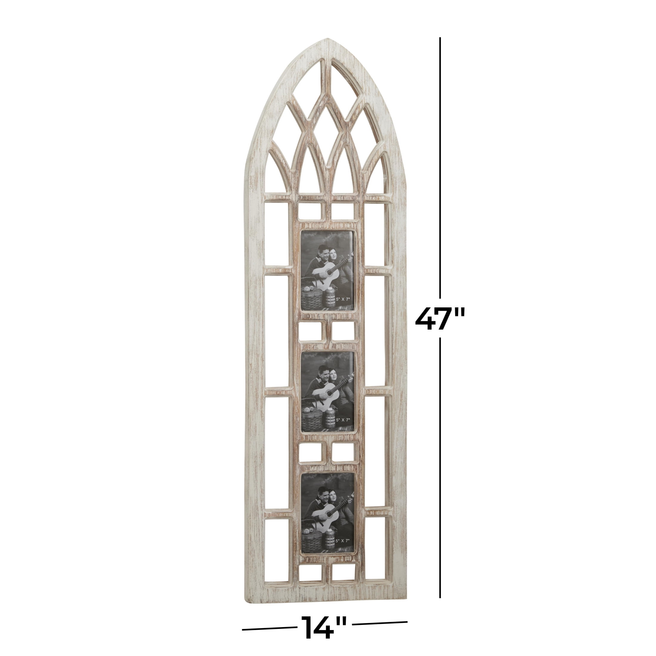DecMode 3-Opening 5" x 7" Slim Arched Window Inspired Light Brown People Wall Photo Frame