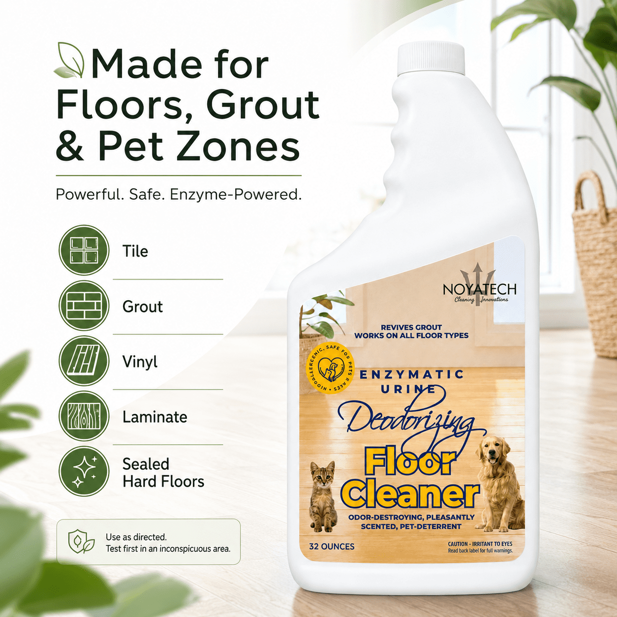 NOYATECH Pet Floor Cleaner – Enzymatic Degreaser & Odor Eliminator, Pet-Safe, Non-Toxic, Eco-Friendly, 32 oz