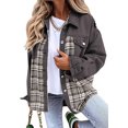 thumbnail image 1 of SHAR Women's denim jacket, long sleeve plaid button down shirt jacket, 1 of 5