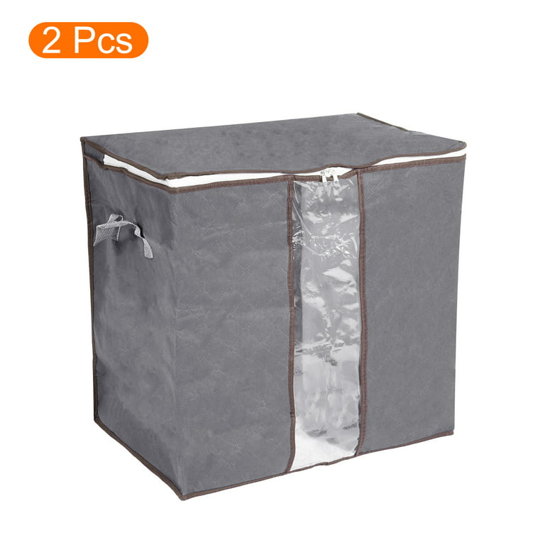 Unique Bargains Foldable Clothes Storage Bins Closet Organizers with Reinforced Handles Blankets Bedding Grey
