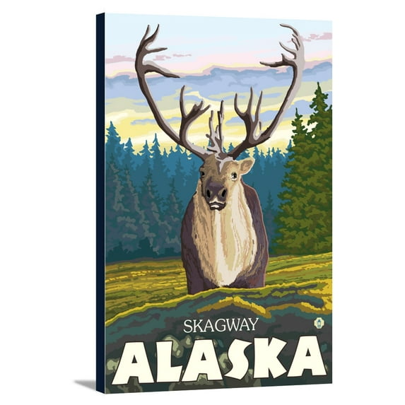 Caribou in the Wild - Skagway, Alaska - LP Original Poster (12x18 Gallery Wrapped Stretched Canvas)