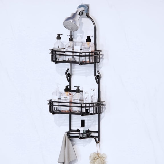 Topritt Shower Caddy - Hanging Over Shower Head, Fits 1" Standard Pipe, Large Storage for Shampoo & Soap Holder, No-Drill, Black