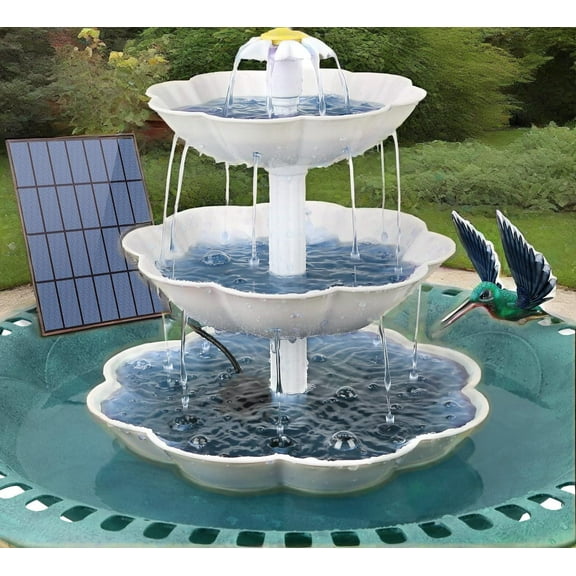 AMZtime 3 Tiered Bird Bath with 3.5W Solar Pump, DIY Solar Fountain Detachable and Suitable for Bird Bath, Garden Decoration, Outdoor Bird Feeder