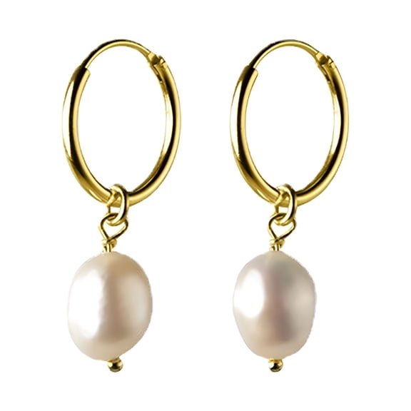 DESIGNICE Sterling Silver Baroque Freshwater Pearl Hoop Huggie Drop Earrings,Pearl Earrings,Pearl Drop Earrings