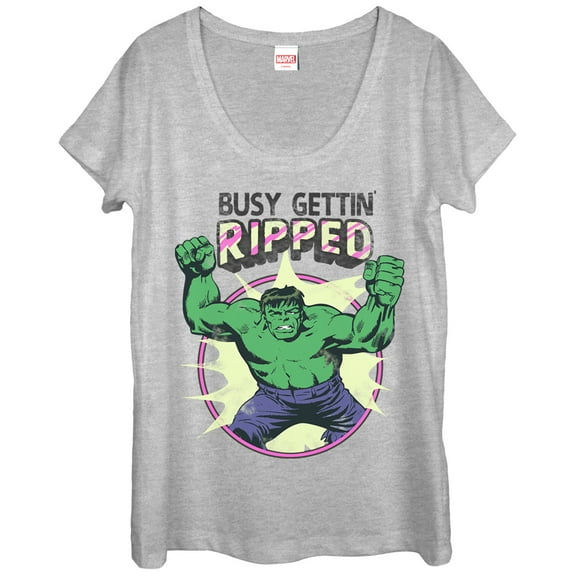 Women's Marvel Hulk Getting Ripped Scoop Neck Athletic Heather 2X Large
