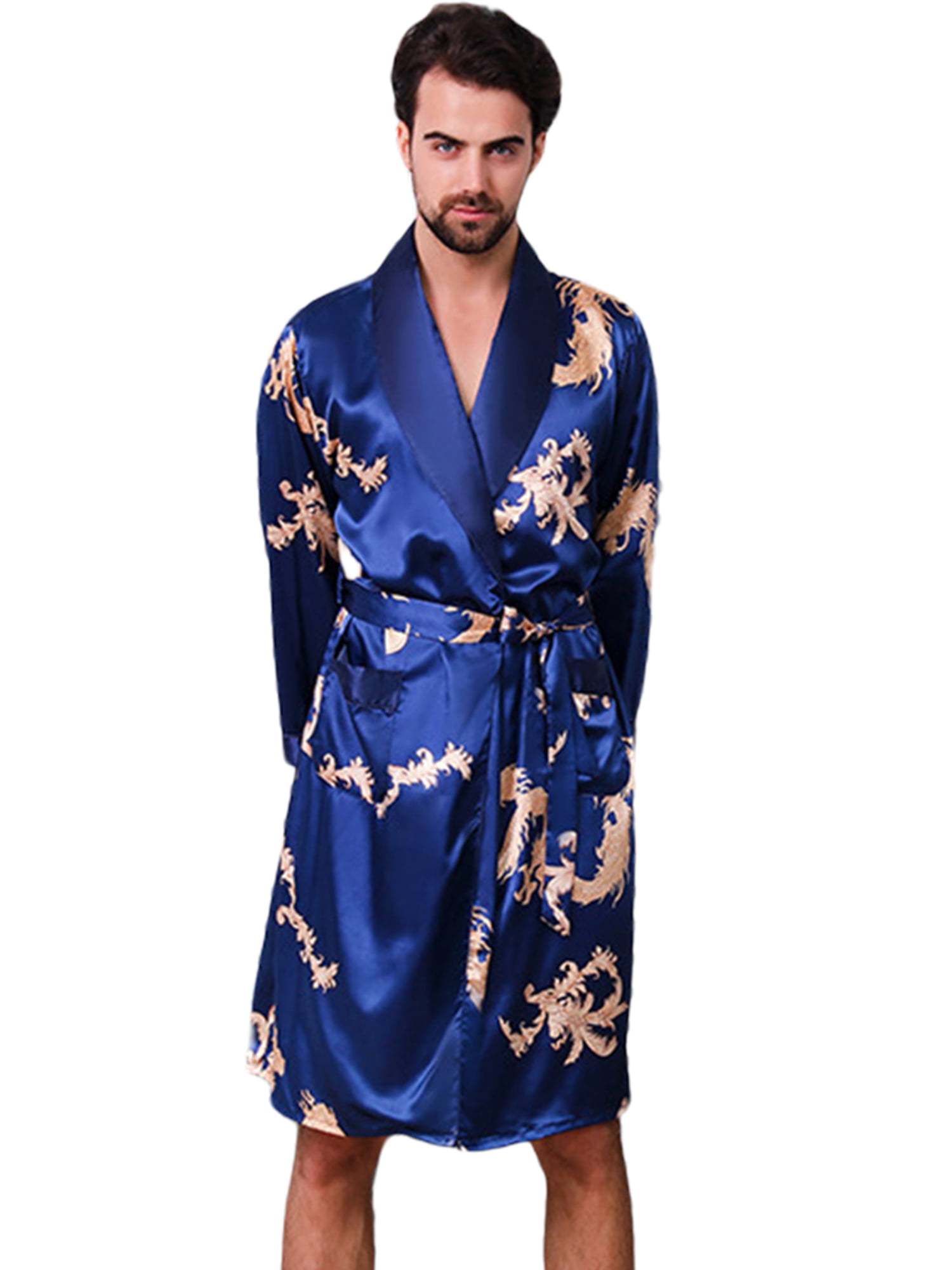 Silk Men' Two Pieces Shower Bathrobe Nightgowns Sleepwear Robes/Pants Set Kimono