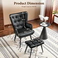 thumbnail image 4 of Furniliving Modern Accent Chair with Ottoman, Comfy Armchair with Footrest, Faux PU Button Tufted Wingback Accent Lounge Chair, Reading Chair for Living Room/Bedroom/Office, Black, 4 of 7