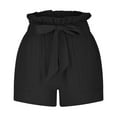 thumbnail image 4 of YYDGH Women's Summer Shorts Pants Ruffle Belted Elastic Hight Waist Casual Shorts with Pockets Black XL, 4 of 6